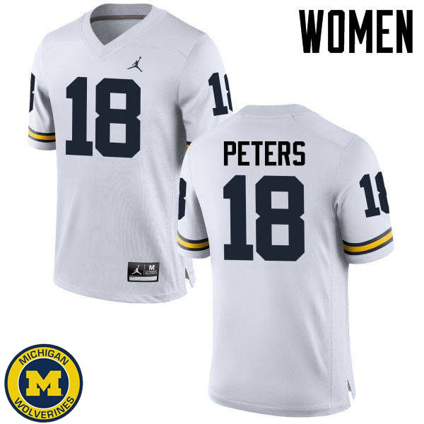 Women University of Michigan #18 Brandon Peters White Player Jersey